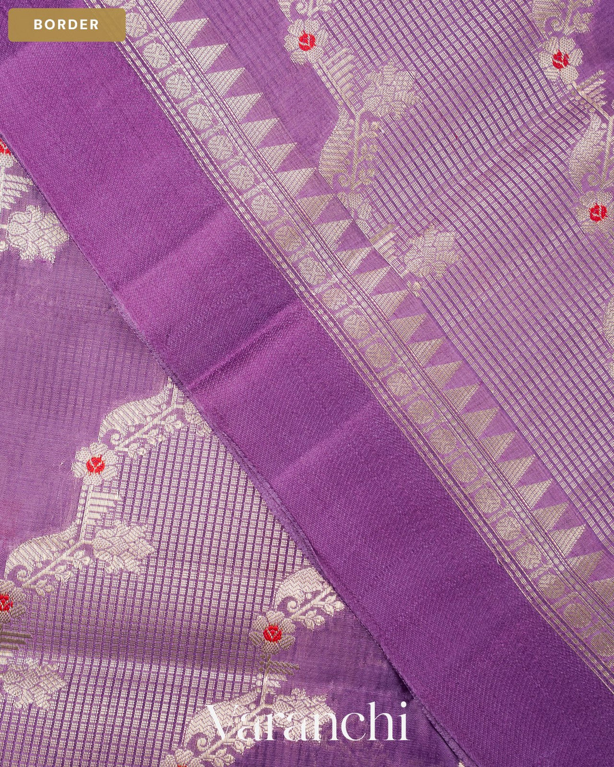 Lavender Lehariya Pure Moonga Silk Saree — Border