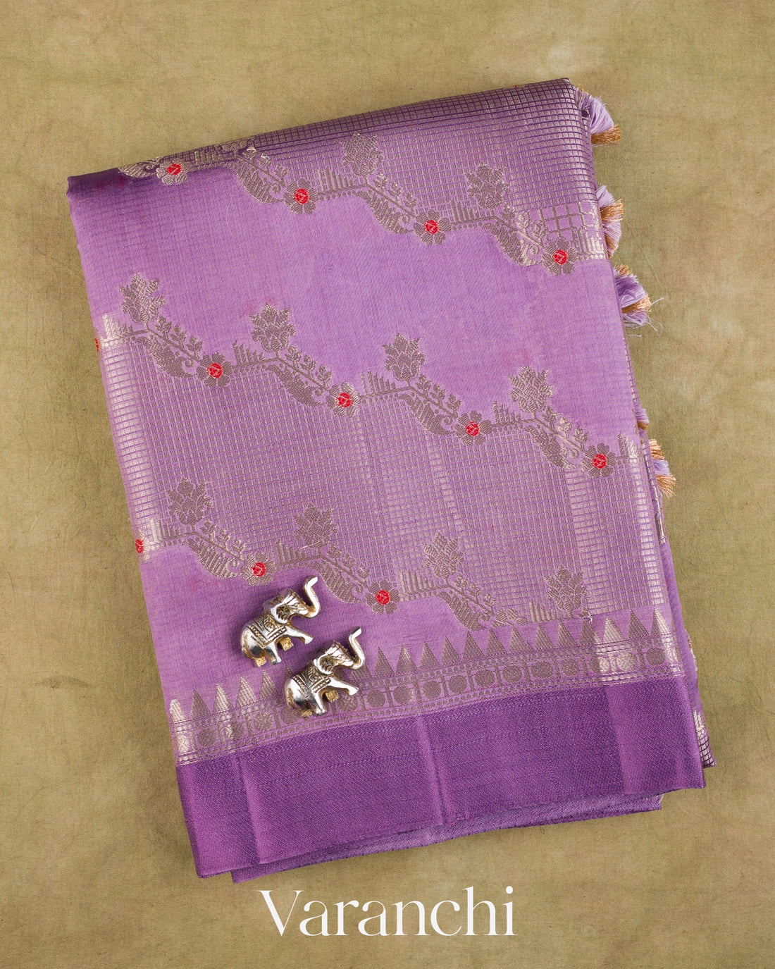 Lavender Lehariya Pure Moonga Silk Saree — Folded