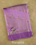 Lavender Lehariya Pure Moonga Silk Saree — Folded