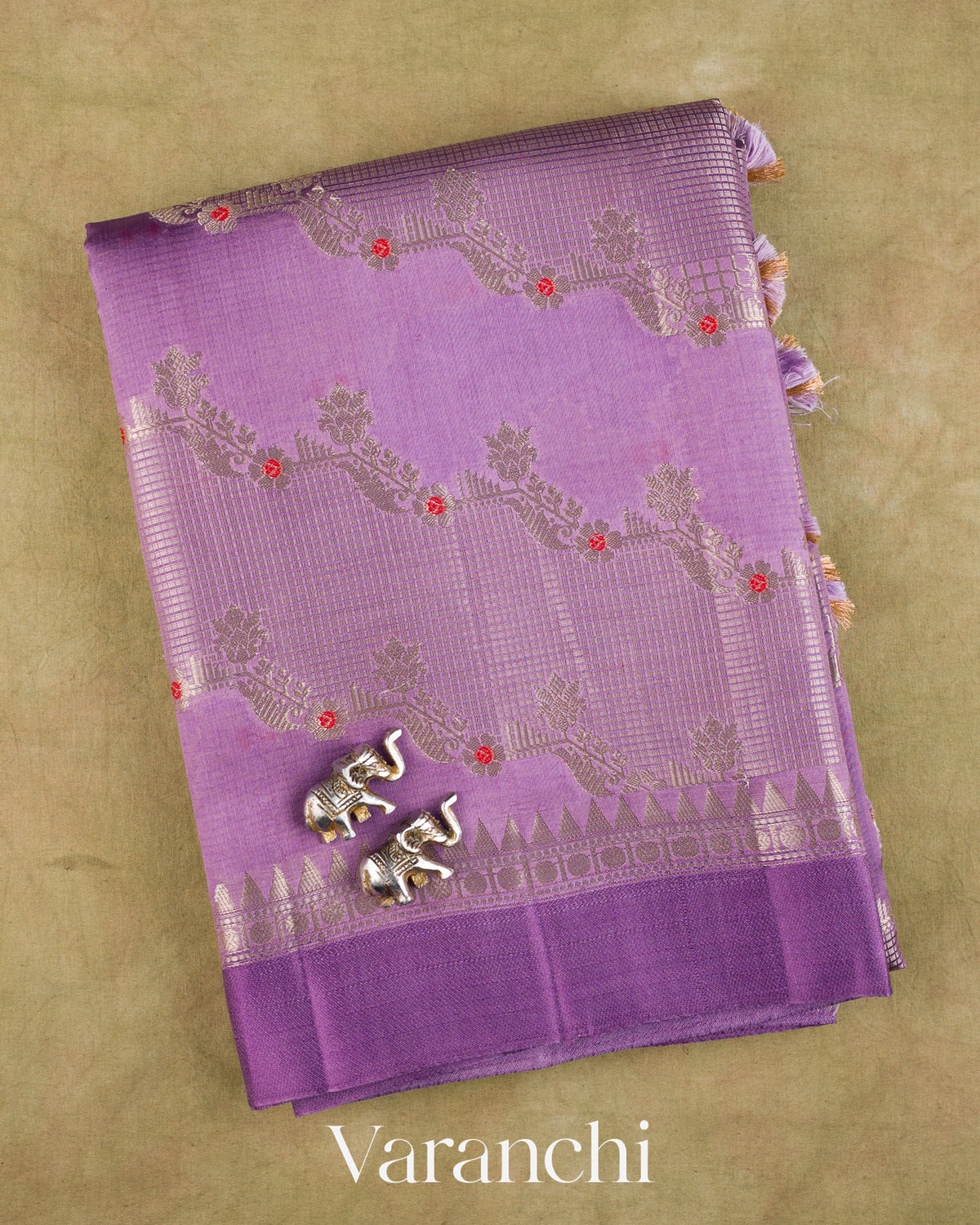 Lavender Lehariya Pure Moonga Silk Saree — Folded