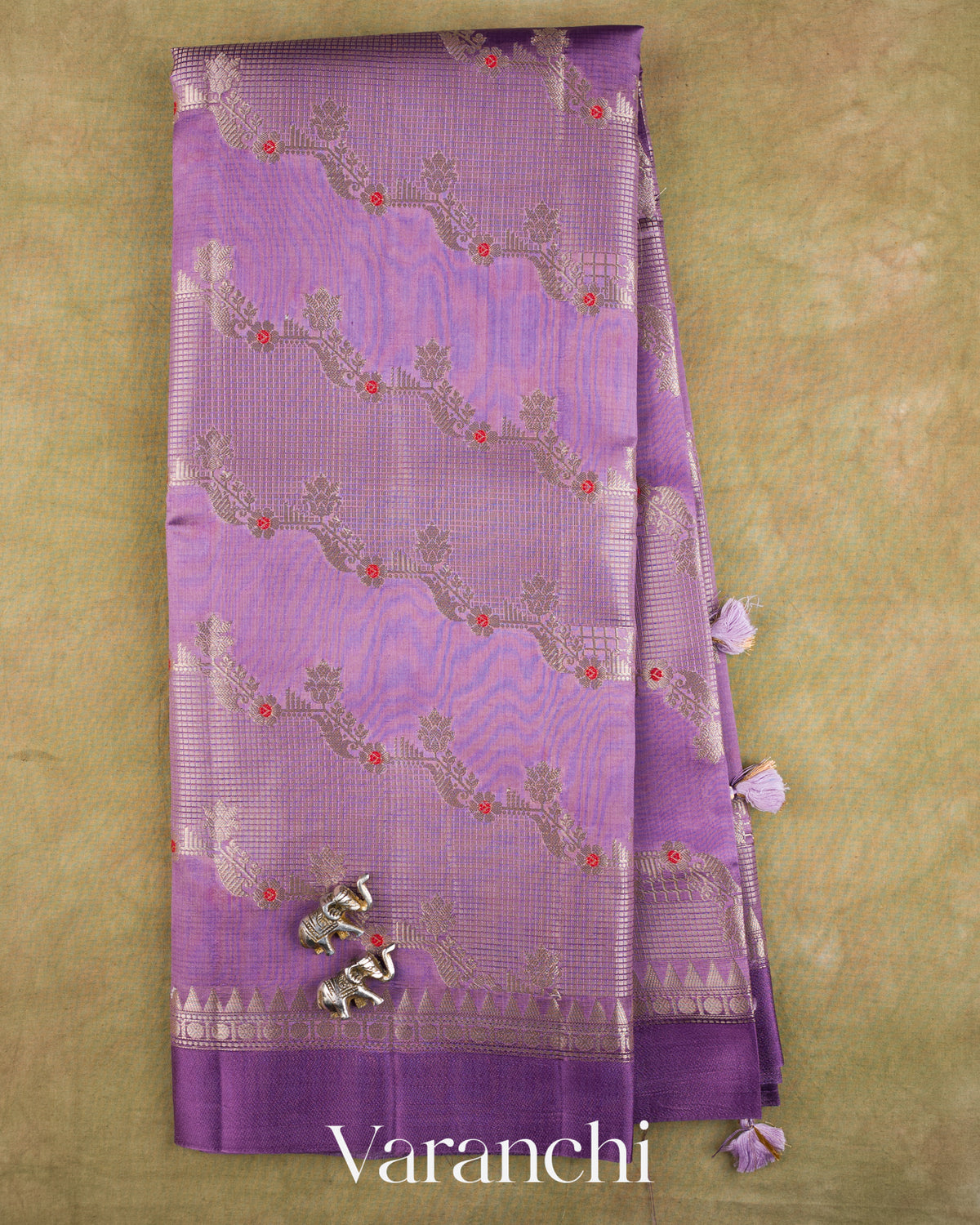 Lavender Lehariya Pure Moonga Silk Saree — Full Saree