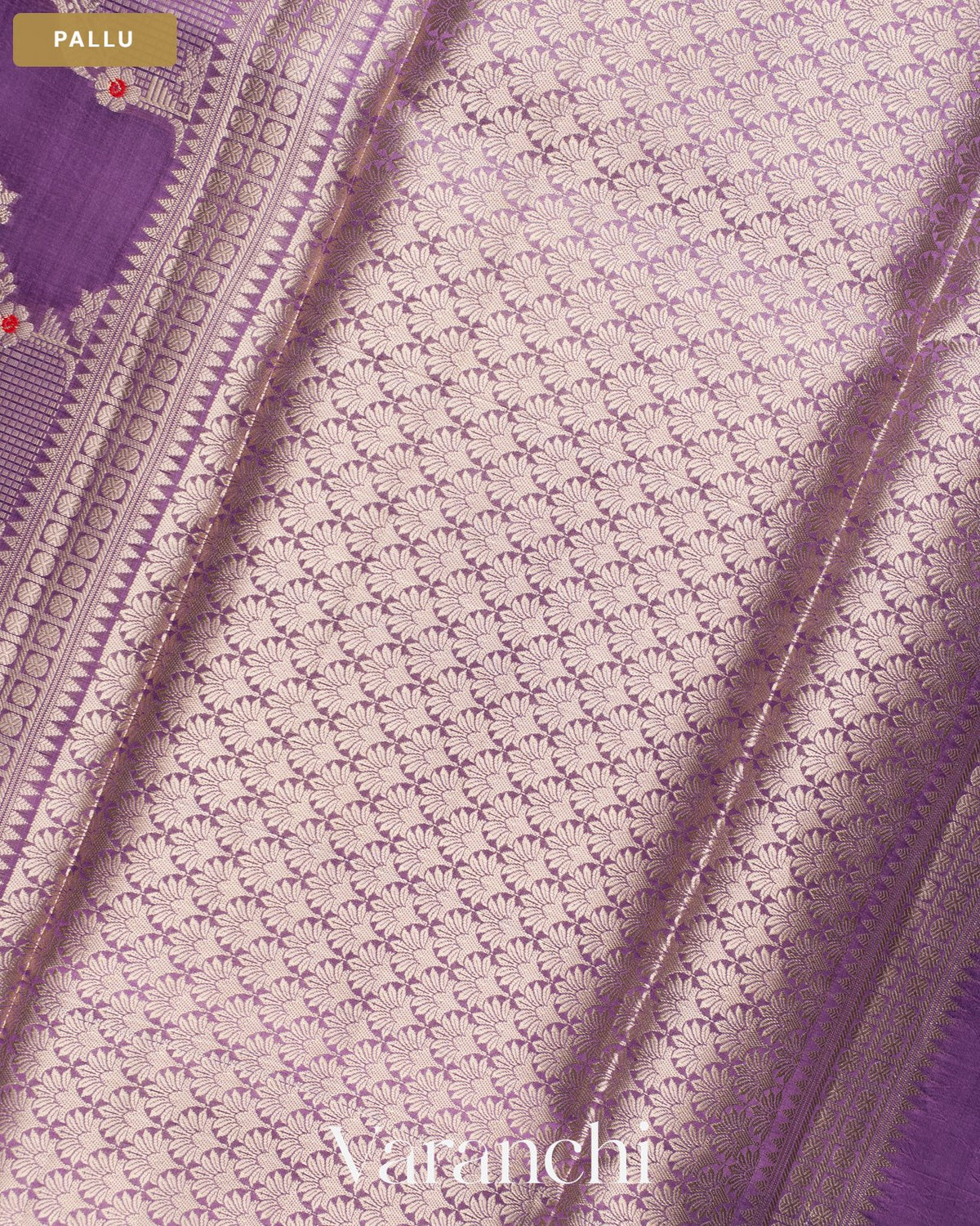 Lavender Lehariya Pure Moonga Silk Saree — Pallu