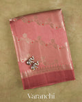 Dusty Rose Lehariya Pure Moonga Silk Saree — Folded