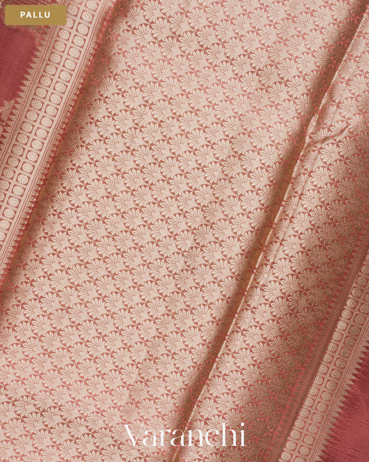 Dusty Rose Lehariya Pure Moonga Silk Saree — Pallu