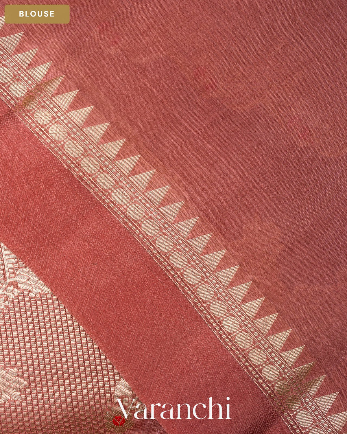 Dusty Rose Lehariya Pure Moonga Silk Saree — Blouse