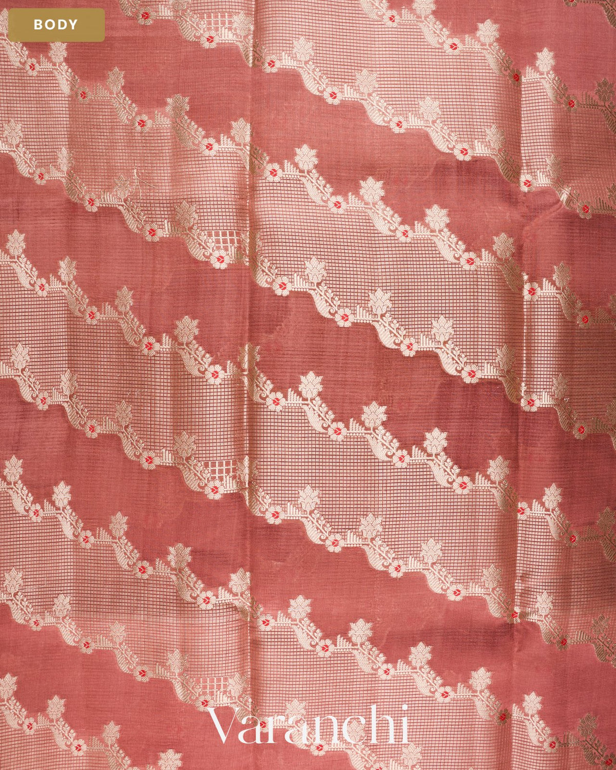 Dusty Rose Lehariya Pure Moonga Silk Saree — Body