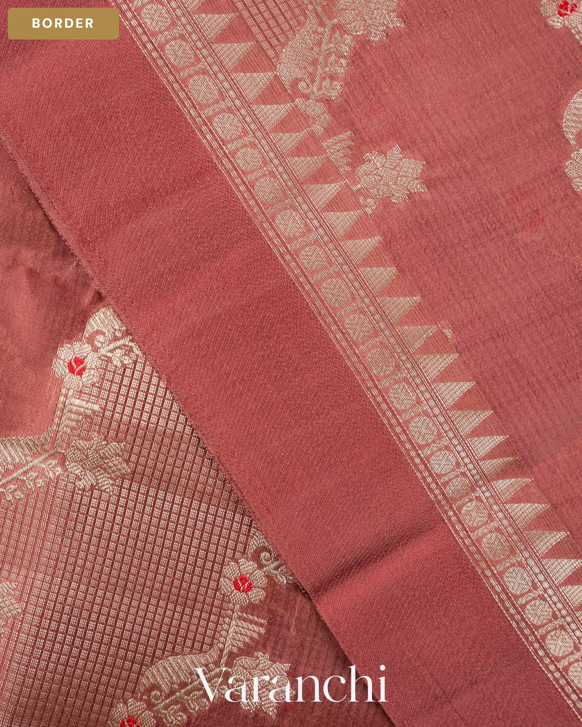 Dusty Rose Lehariya Pure Moonga Silk Saree — Border