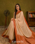 Ivory Pure Khaddi Georgette Silk Handloom Saree — Draped