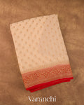 Ivory Pure Khaddi Georgette Silk Handloom Saree — Folded