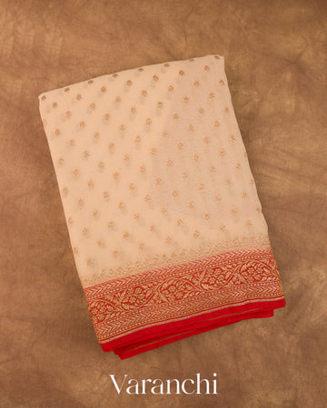 Ivory Pure Khaddi Georgette Silk Handloom Saree — Folded