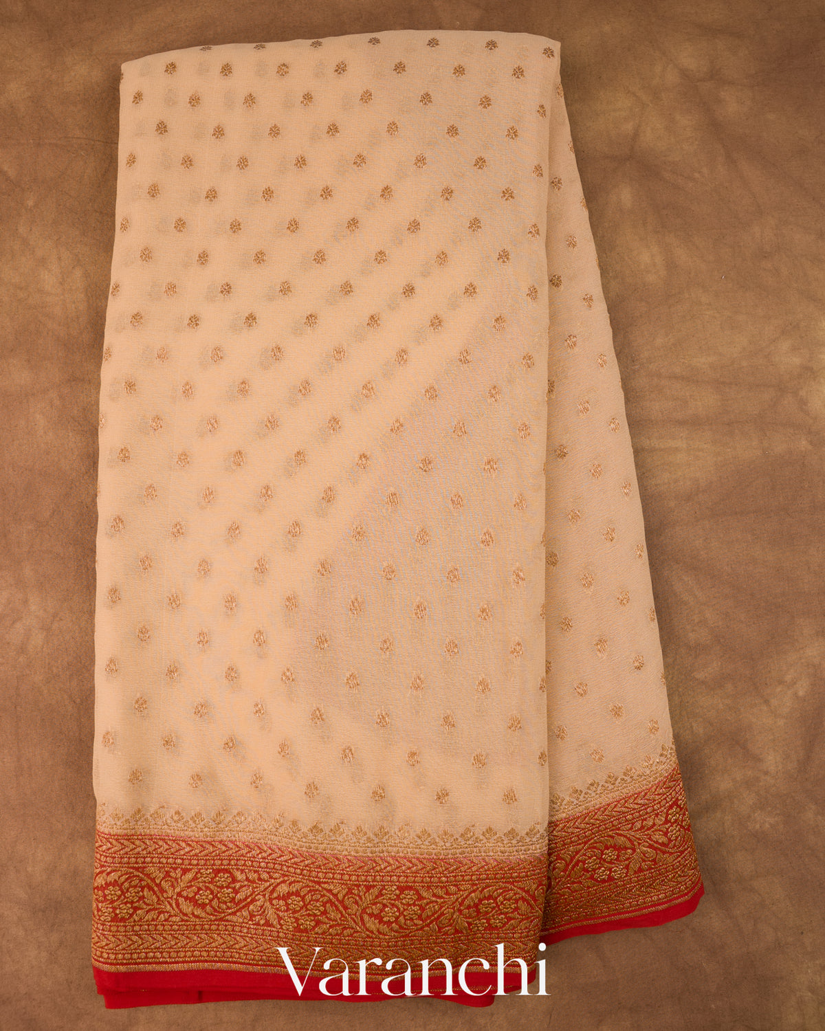 Ivory Pure Khaddi Georgette Silk Handloom Saree — Full Saree