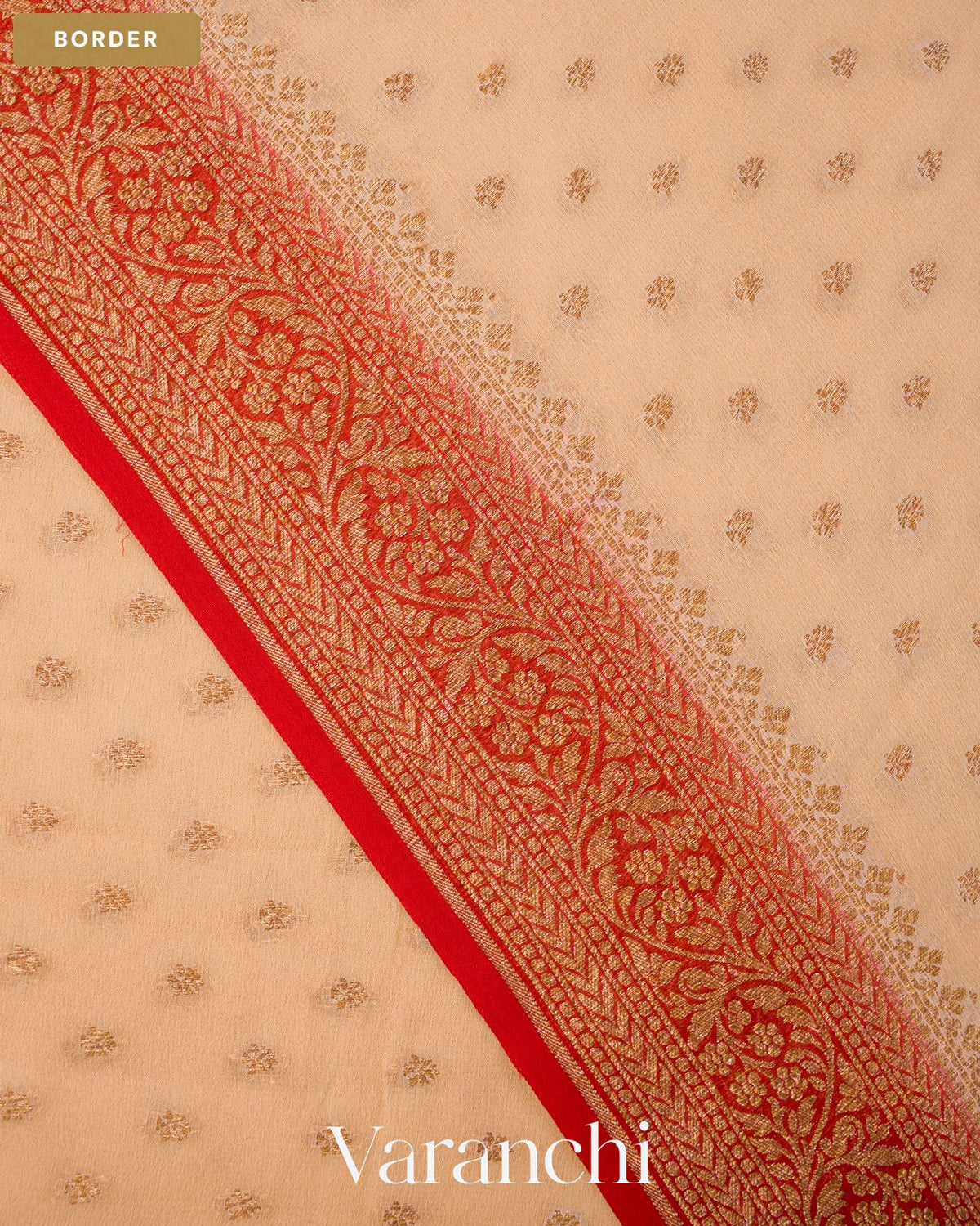 Ivory Pure Khaddi Georgette Silk Handloom Saree — Border