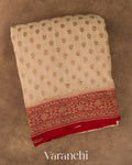 Beige Pure Khaddi Georgette Silk Handloom Saree — Folded