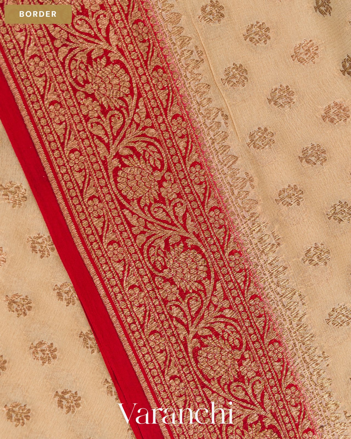 Beige Pure Khaddi Georgette Silk Handloom Saree — Border