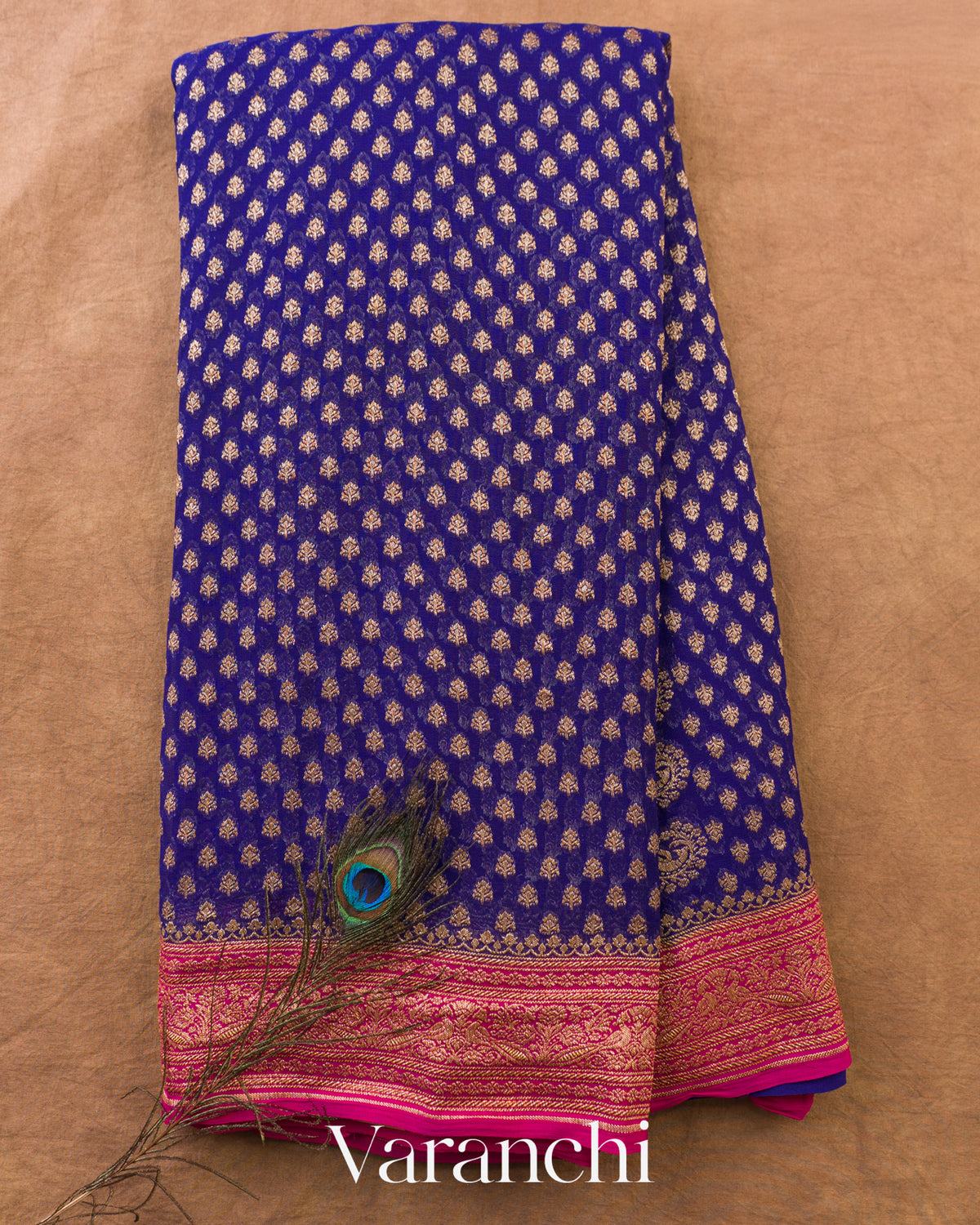 Navy Blue Pure Khaddi Georgette Silk Saree — Full Saree