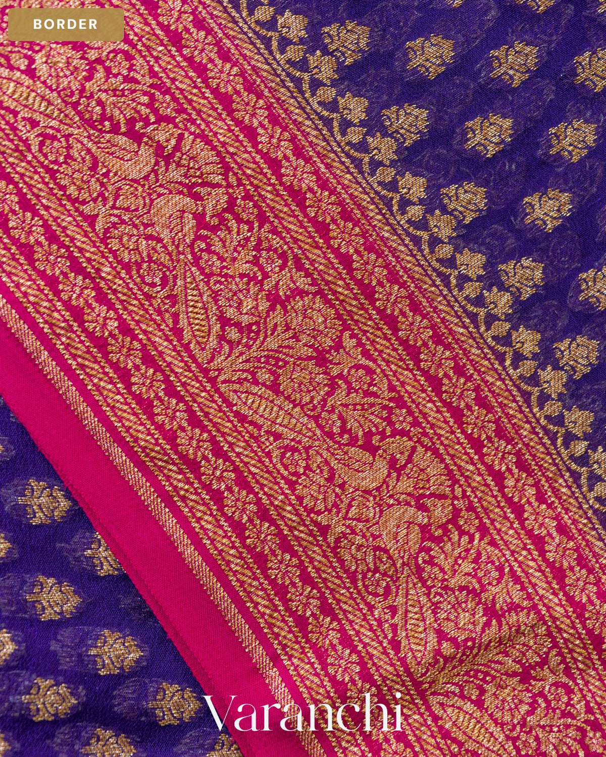 Navy Blue Pure Khaddi Georgette Silk Saree — Border