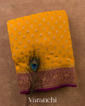 Mango Yellow Pure Khaddi Georgette Silk Saree — Folded