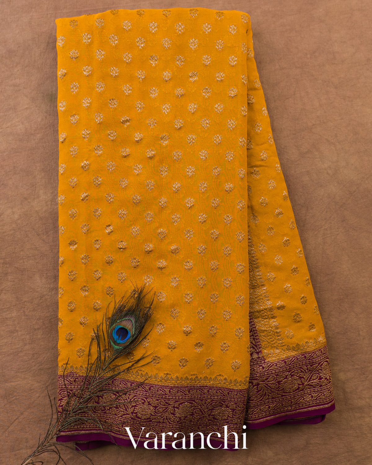 Mango Yellow Pure Khaddi Georgette Silk Saree — Full Saree