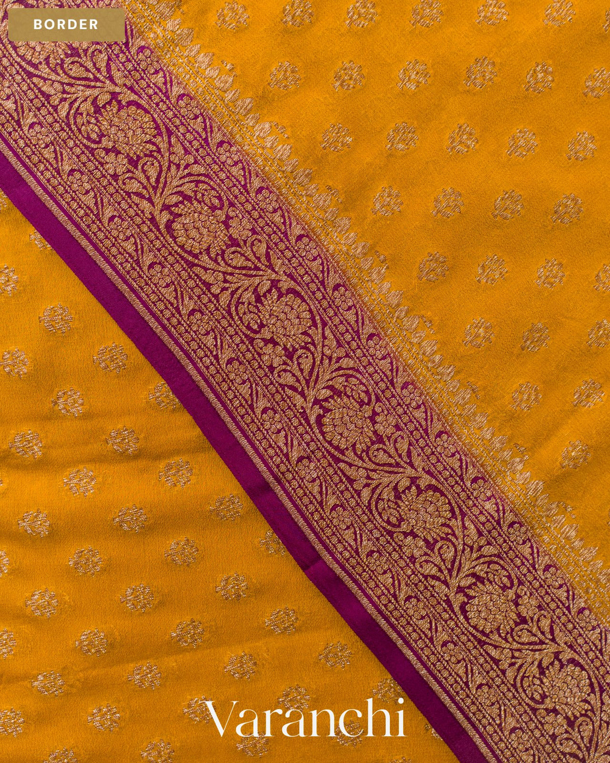 Mango Yellow Pure Khaddi Georgette Silk Saree — Border