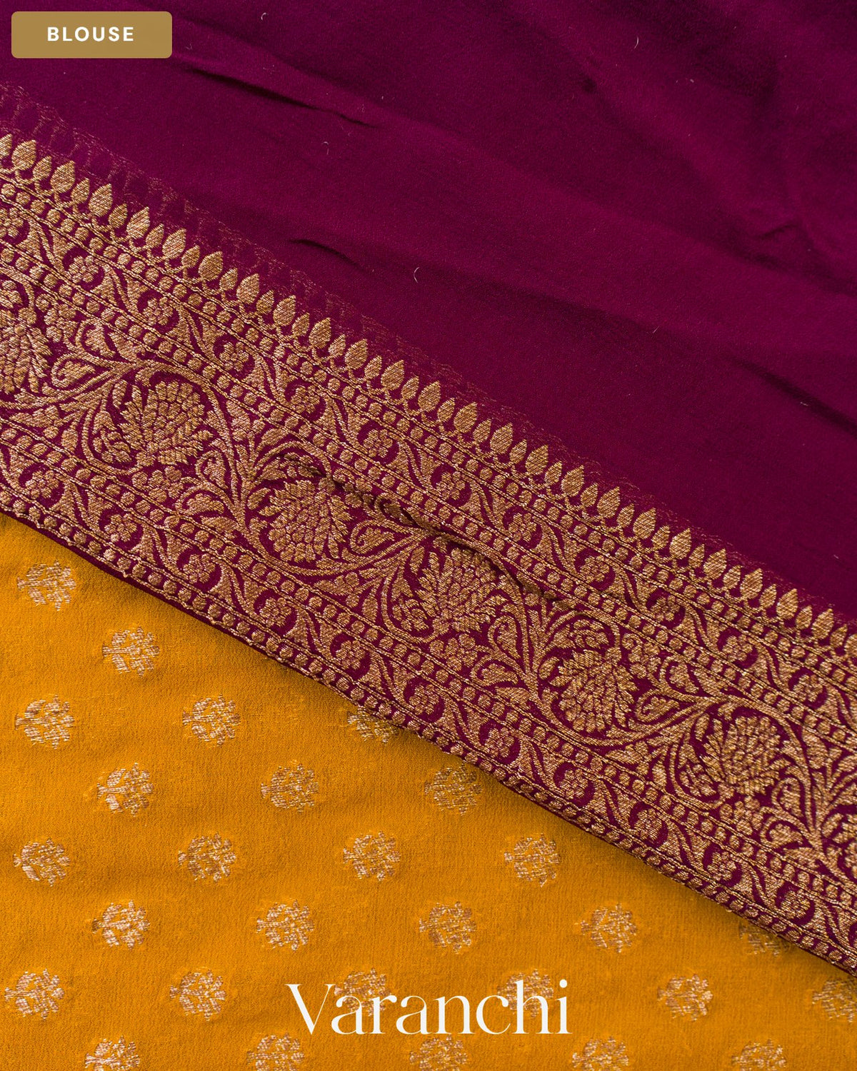 Mango Yellow Pure Khaddi Georgette Silk Saree — Blouse