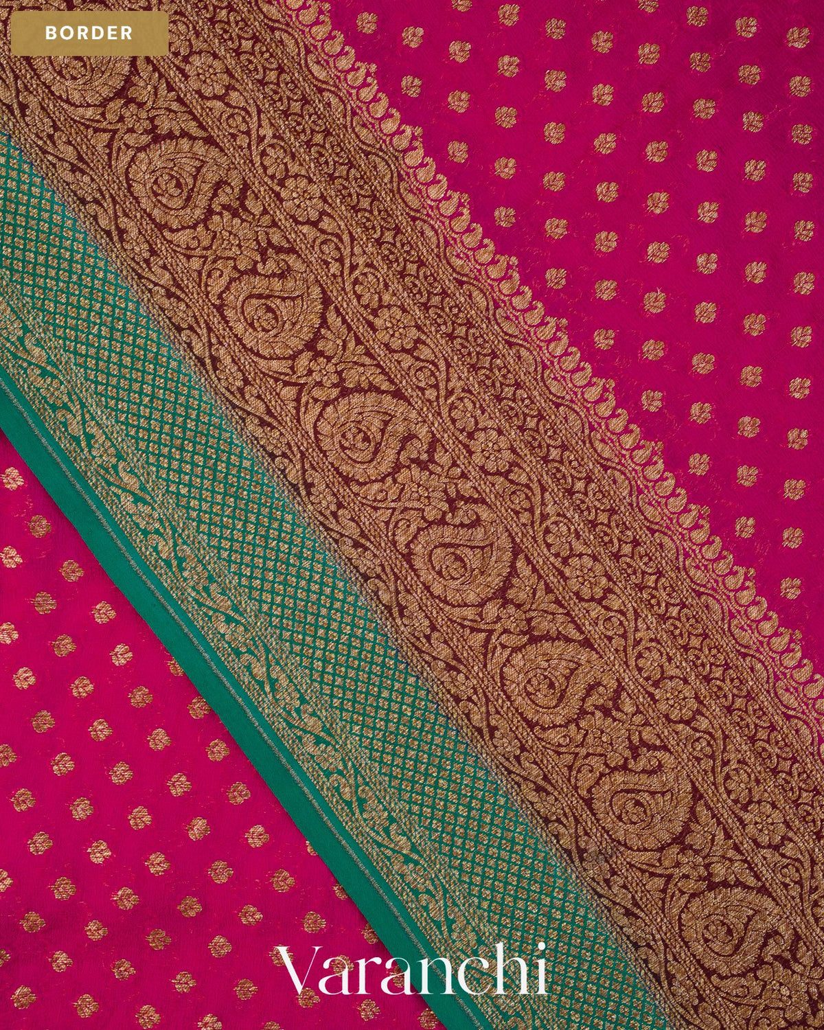 Rani Pink Pure Khaddi Georgette Silk Saree — Border