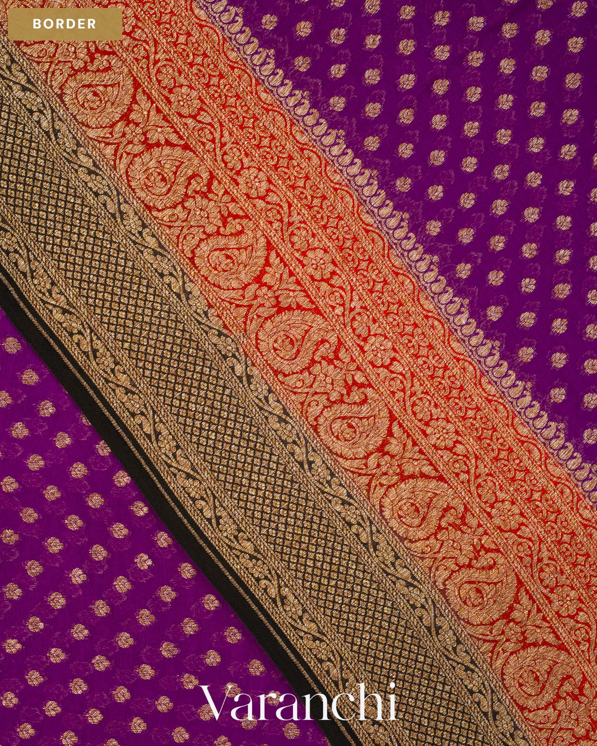 Violet Purple Pure Khaddi Georgette Silk Saree — Border