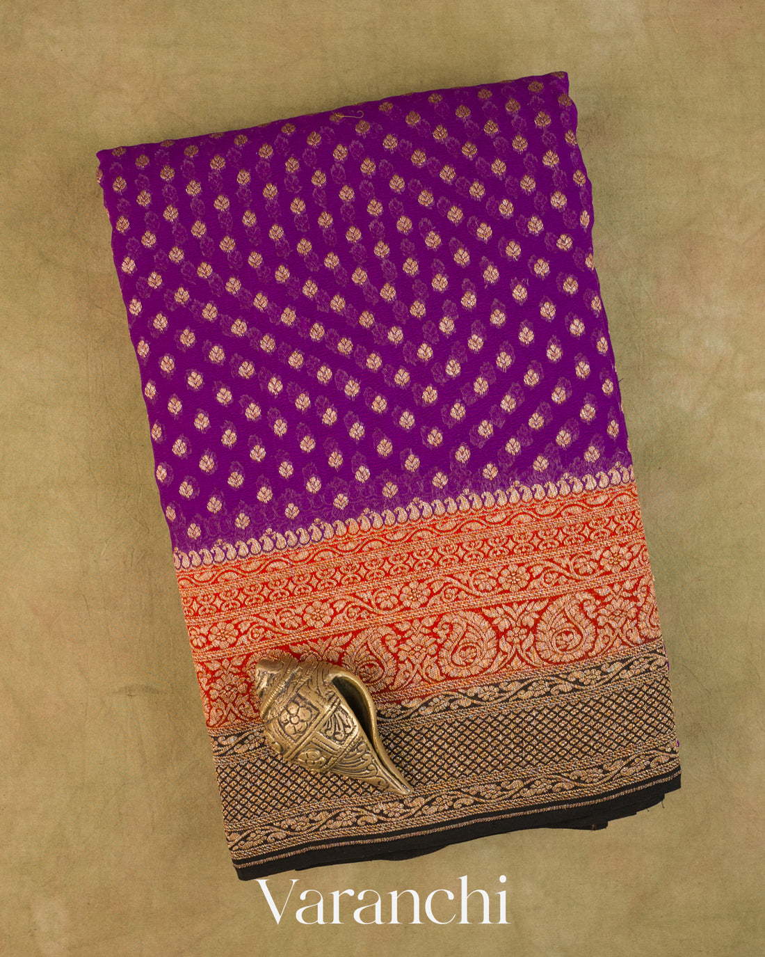 Violet Pure Khaddi Georgette Silk Saree — Folded