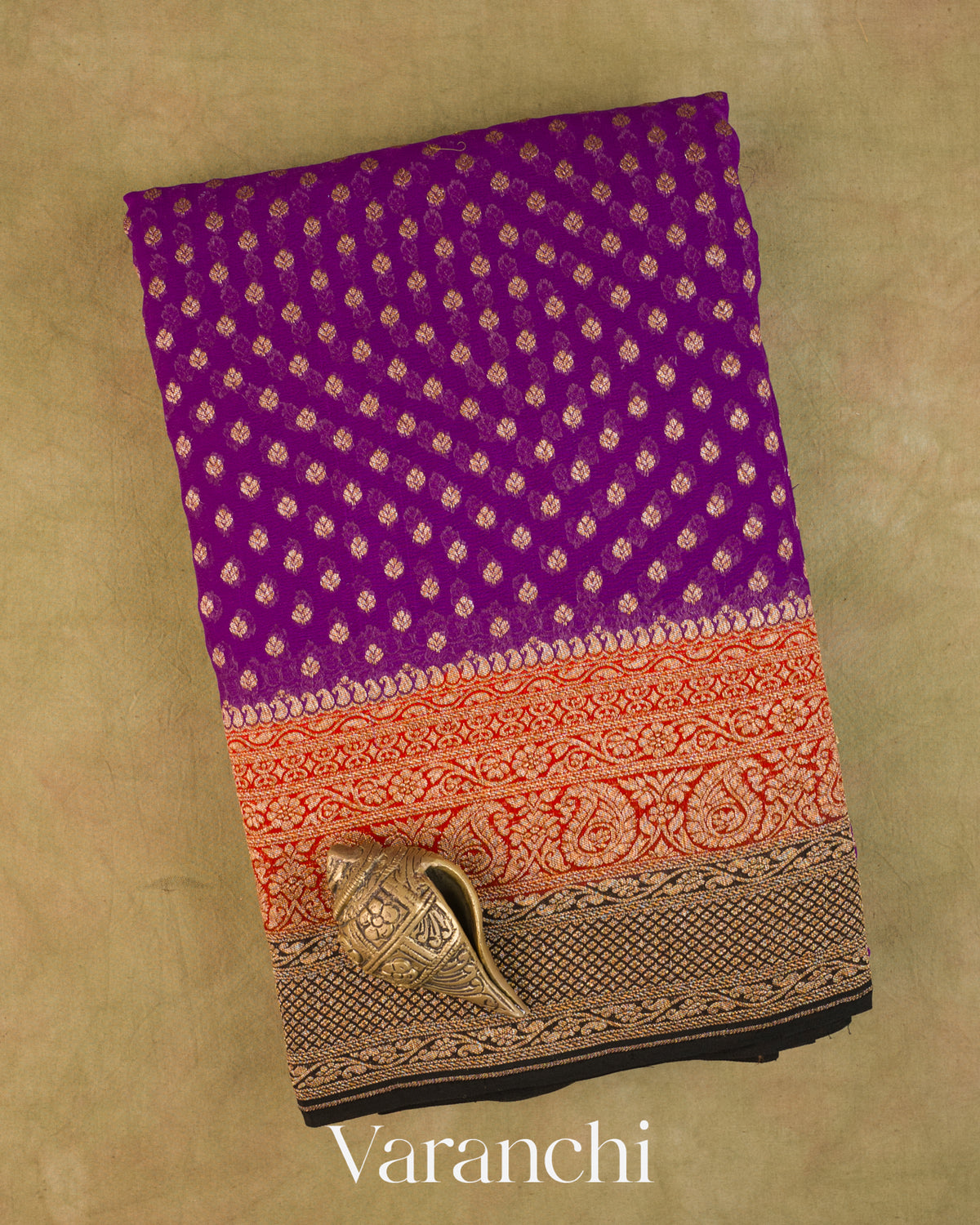 Violet Purple Pure Khaddi Georgette Silk Saree — Folded