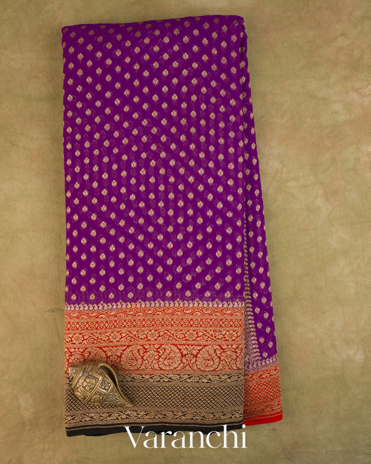 Violet Purple Pure Khaddi Georgette Silk Saree — Full Saree