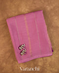 Mauve Pink Striped Pure Mysore Crepe Silk Saree — Folded