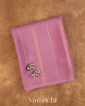 Mauve Pink Striped Pure Mysore Crepe Silk Saree — Folded