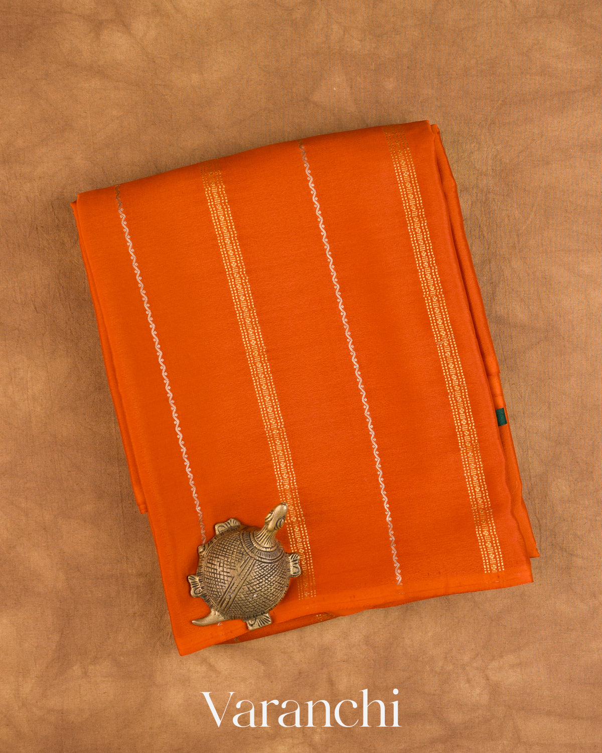 Deep Orange Pure Mysore Crepe Silk — Folded
