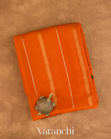 Deep Orange Pure Mysore Crepe Silk — Folded