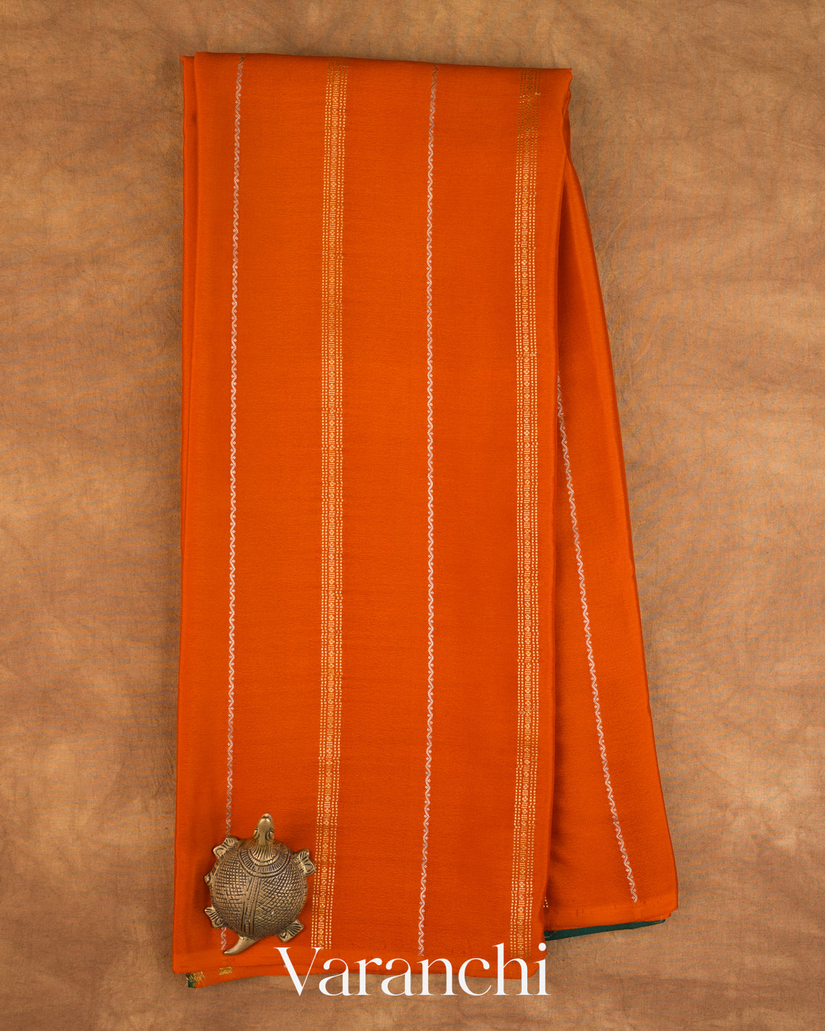Deep Orange Pure Mysore Crepe Silk — Full Saree