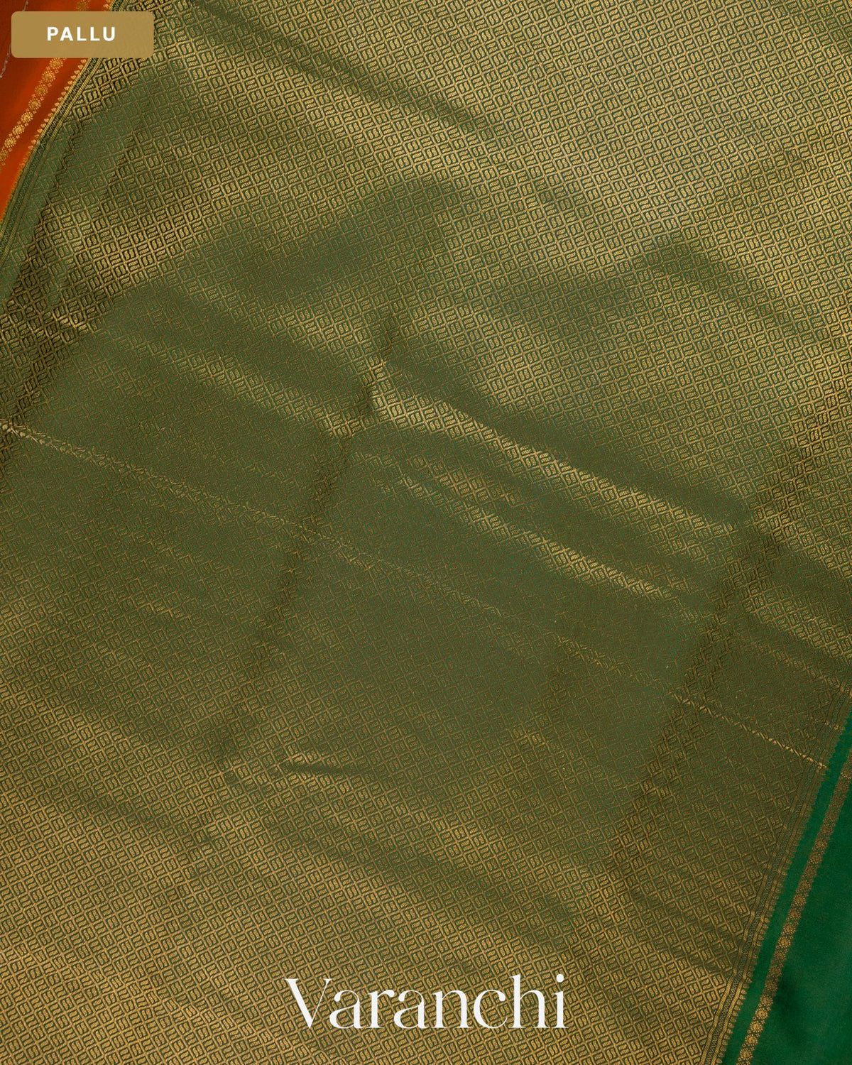 Deep Orange Pure Mysore Crepe Silk — Pallu