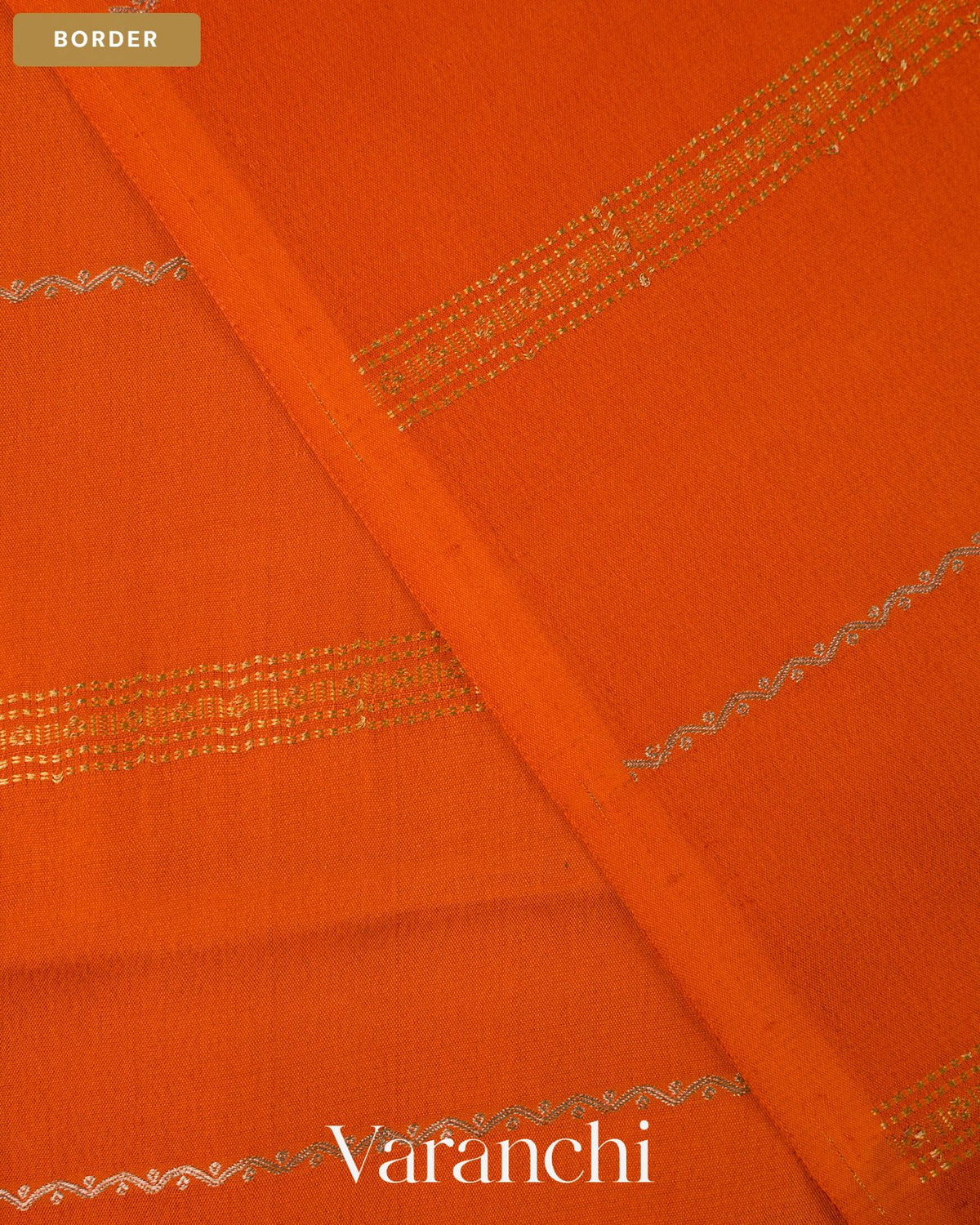 Deep Orange Pure Mysore Crepe Silk — Border