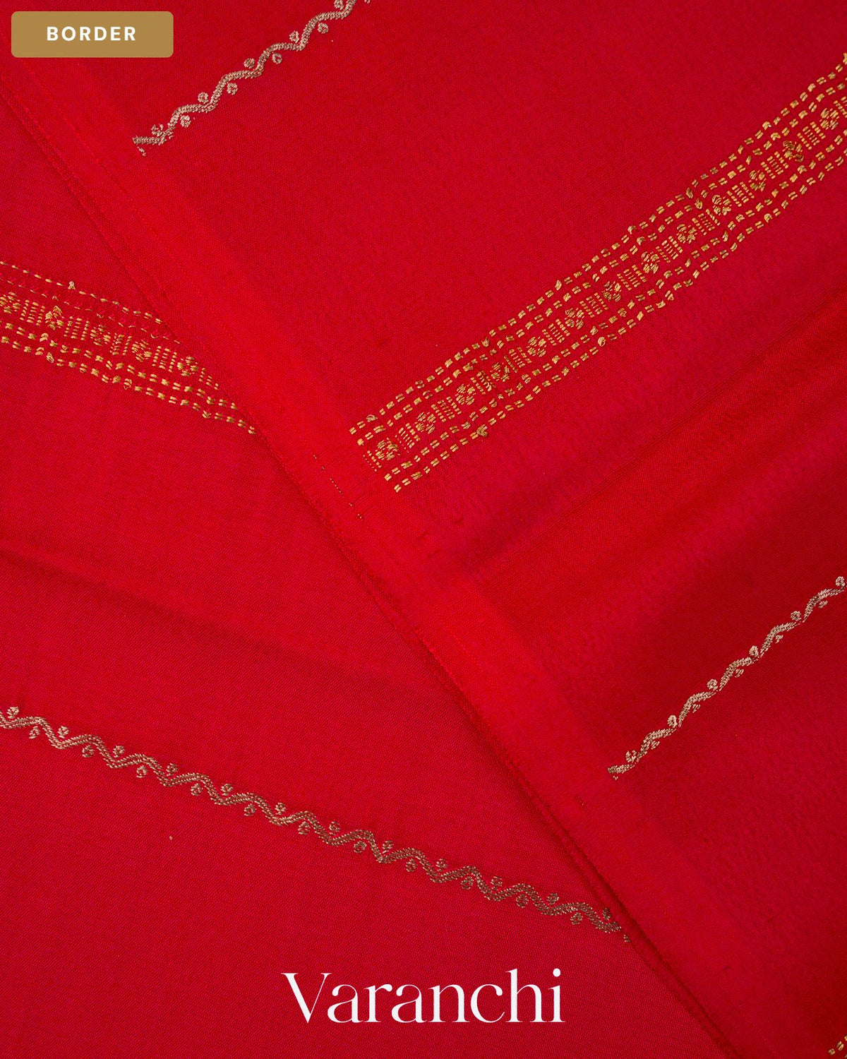 Bright Red Sona Rupa Striped Pure Mysore Crepe Silk Saree — Border