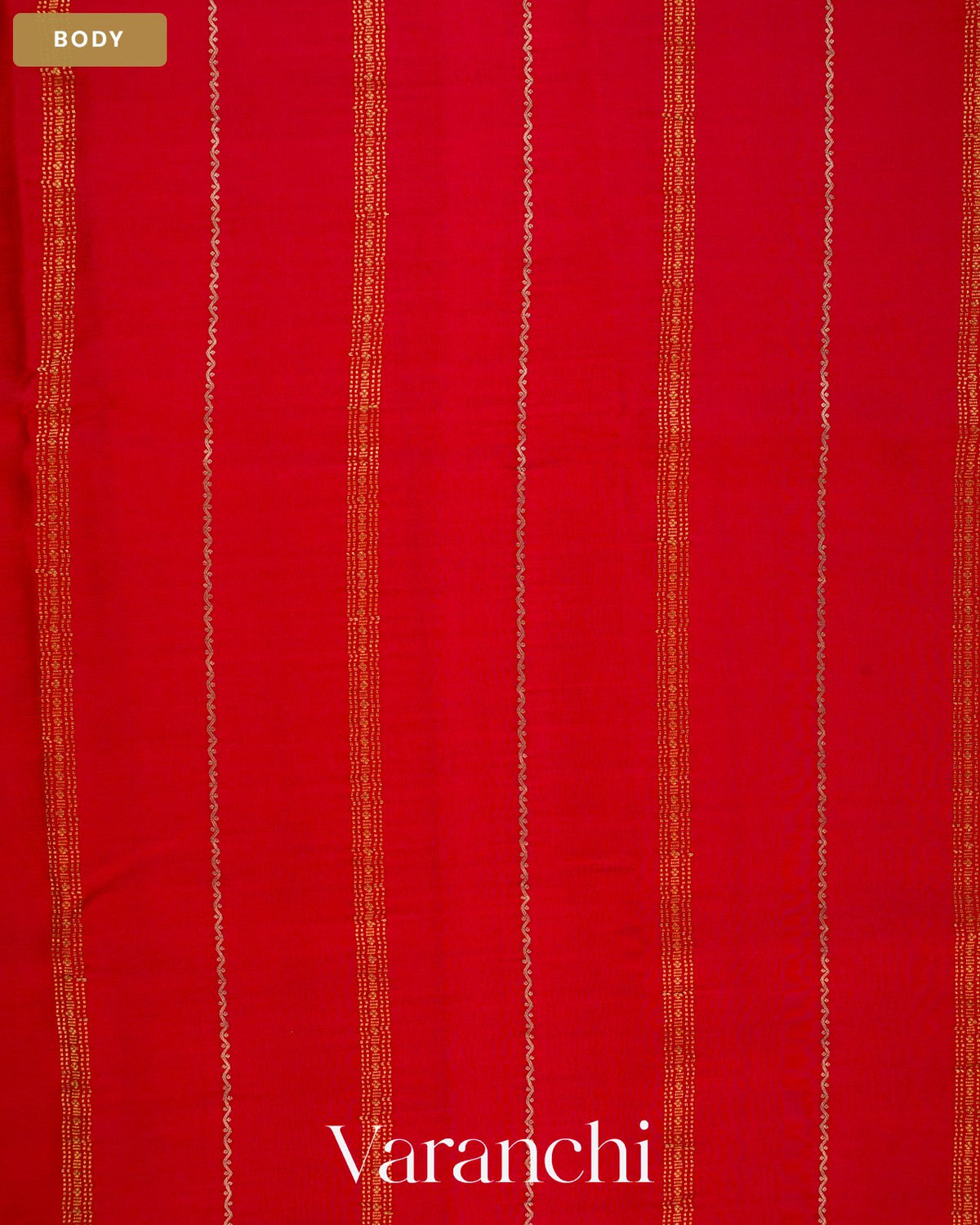 Bright Red Sona Rupa Striped Pure Mysore Crepe Silk Saree — Body