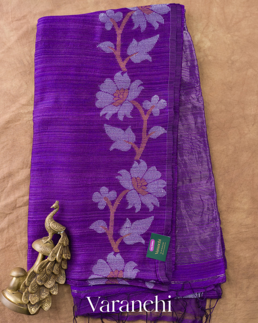 Royal Violet Jamdani Pure Matka Tissue Silk Handloom Saree — Full Saree