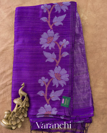 Royal Violet Jamdani Pure Matka Tissue Silk Handloom Saree — Full Saree