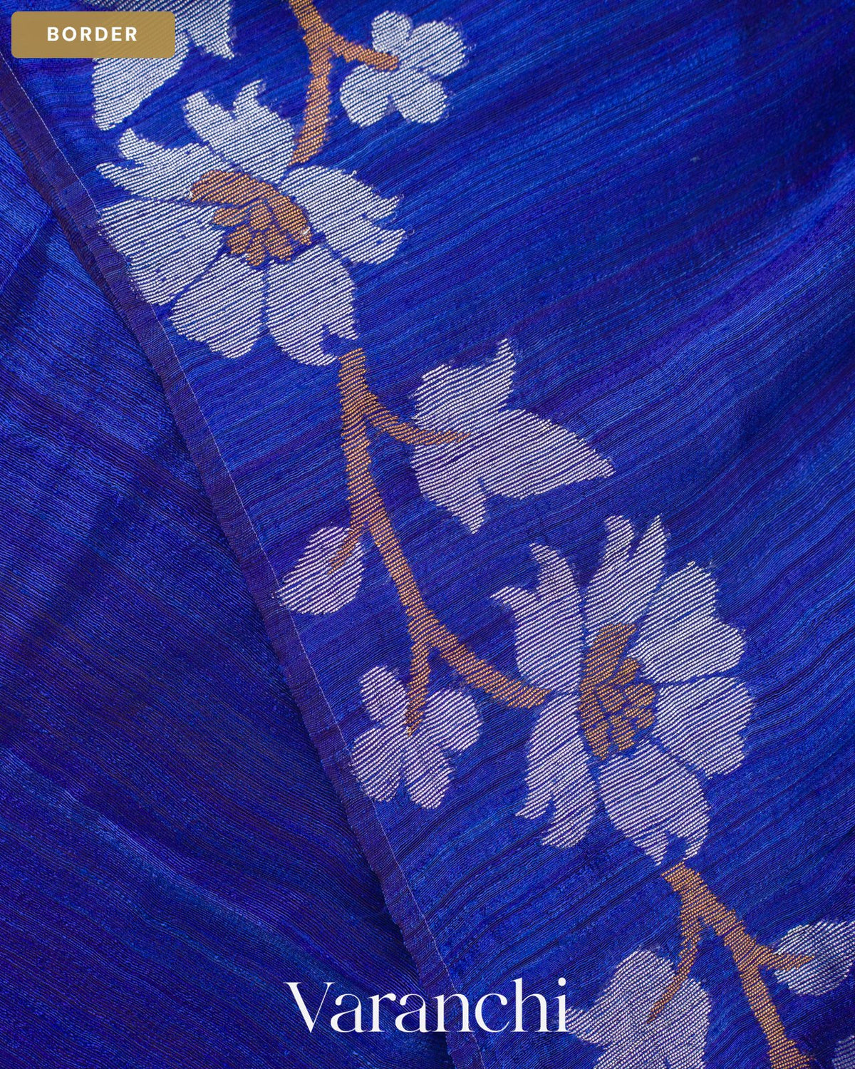 Royal Blue Floral Jamdani Pure Matka Silk Handloom Saree — Border