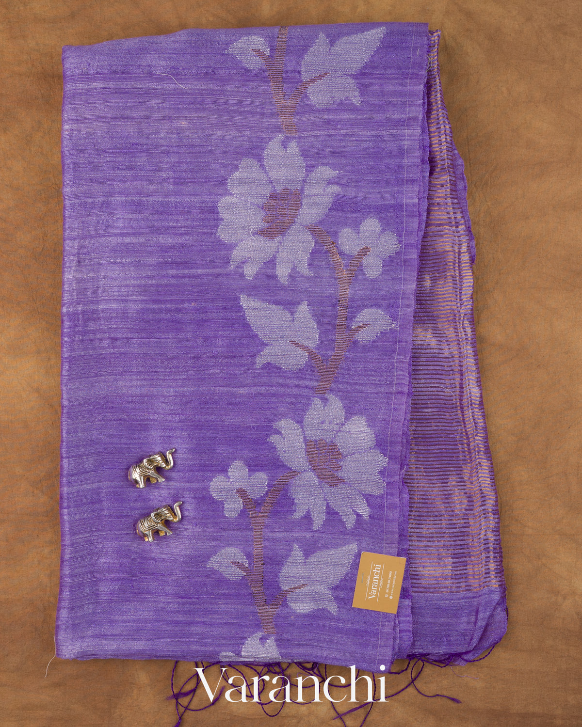 Lavender Floral Jamdani Pure Matka Silk Handloom Saree — Full Saree