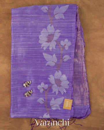 Lavender Floral Jamdani Pure Matka Silk Handloom Saree — Full Saree