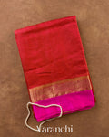 Vermillion Red Checkered Pure Katan Silk Saree — Folded