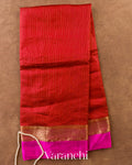 Vermillion Red Checkered Pure Katan Silk Saree — Full Saree