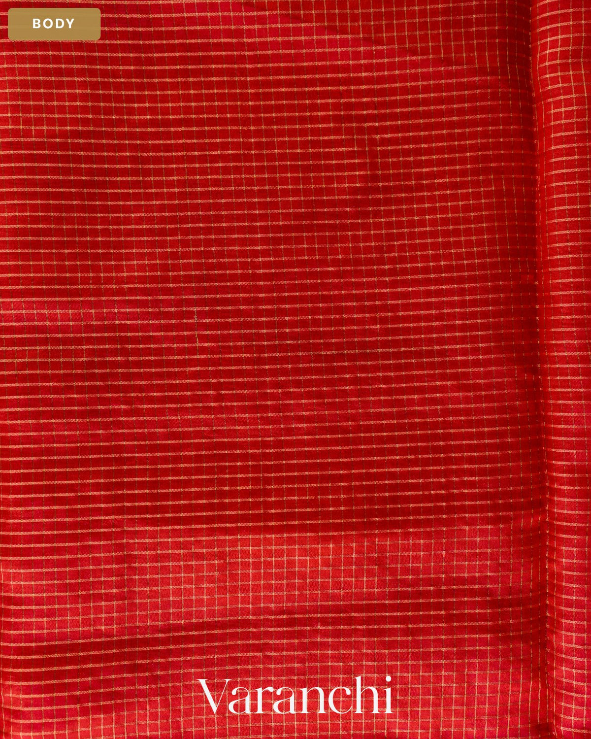 Vermillion Red Checkered Pure Katan Silk Saree — Body