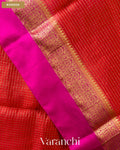 Vermillion Red Checkered Pure Katan Silk Saree — Border