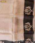 Beige Bird Embroidered Pure Kora Silk Saree — Pallu