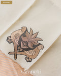 Beige Bird Embroidered Pure Kora Silk Saree — Blouse