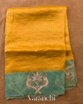 Deep Mango Yellow Bird Embroidered Pure Kora Silk Saree — Full Saree